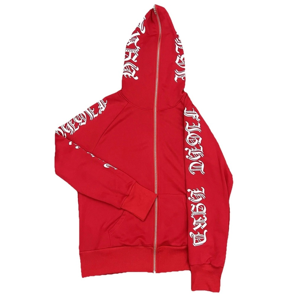 SHEIN EMRG EMRG Jacket Full Zip Hoodie Size L  Graphic Fight Hard Red  White - Picture 3 of 9